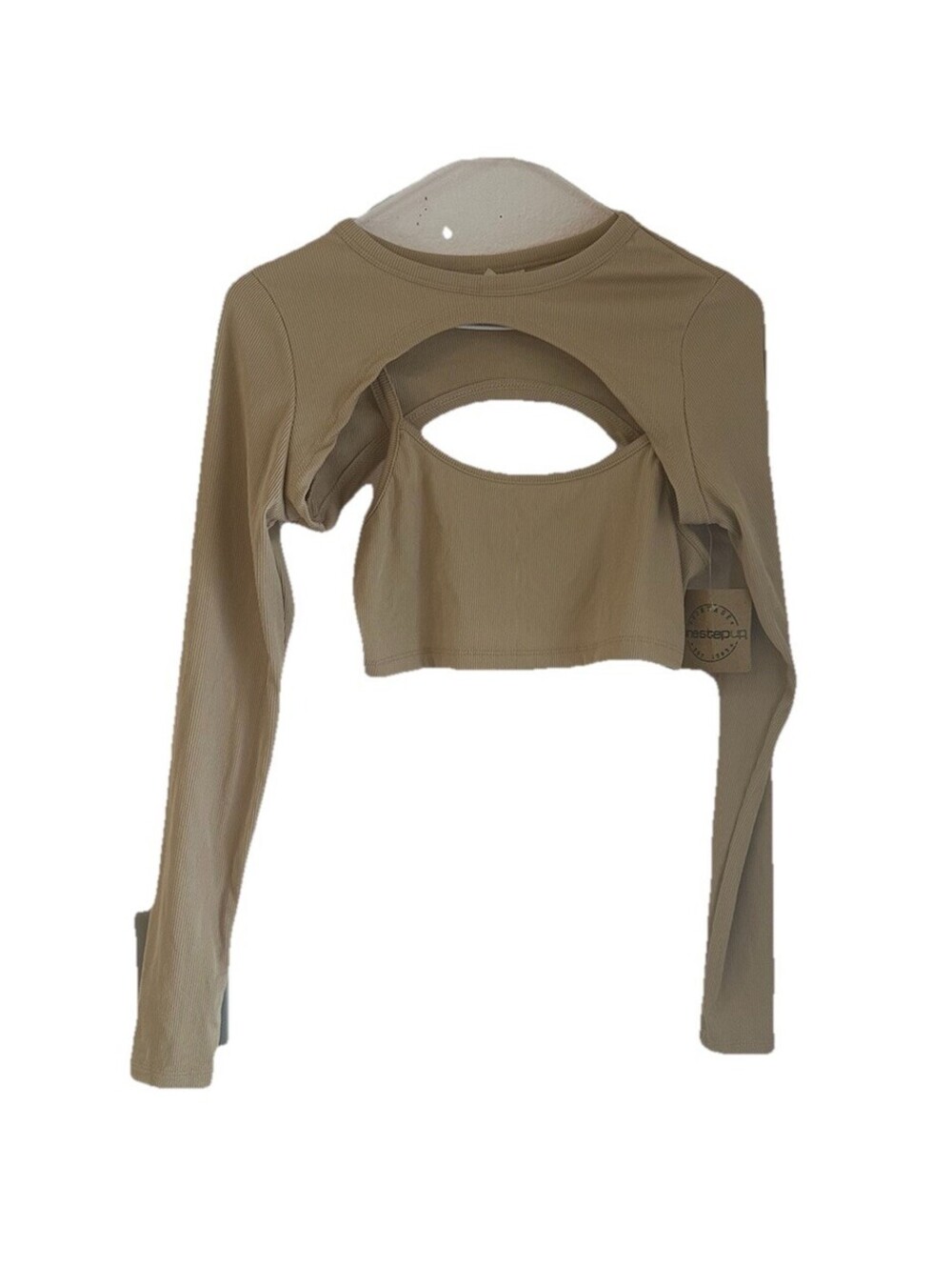 NWT One Step Up Long Sleeve Ribbed Crop Top Women’s Small Tan/Beige